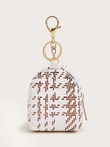 金屬高跟鞋和口紅裝飾編織錢包 - 白色 - 查看 5