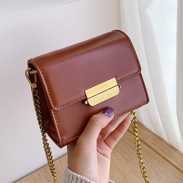 

Mini Trapezoid Flap Chain Crossbody Bag, Brown