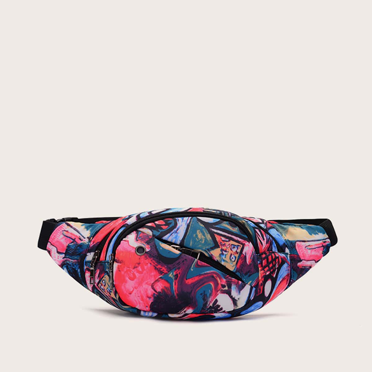 

Graphic Print Fanny Pack With Earphone Hole, Multicolor