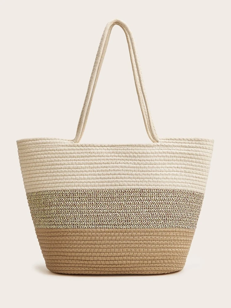 Colorblock Braided Tote Bag