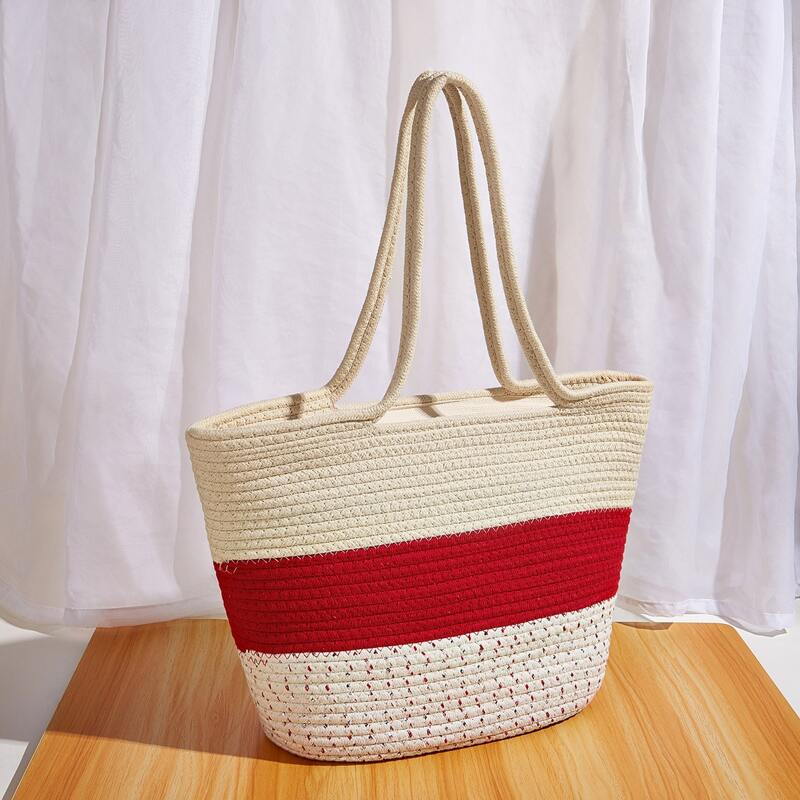 

Colorblock Braided Tote Bag, Multicolor