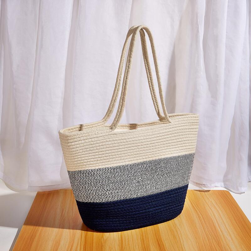 

Colorblock Braided Tote Bag, Multicolor