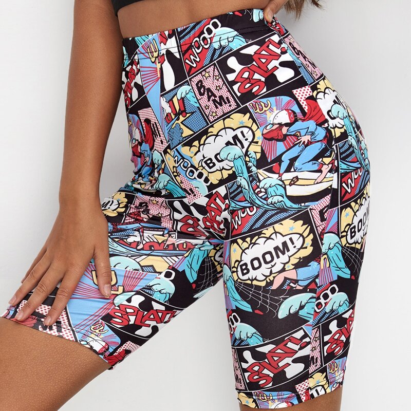 

Cartoon Graphic Biker Shorts, Multicolor