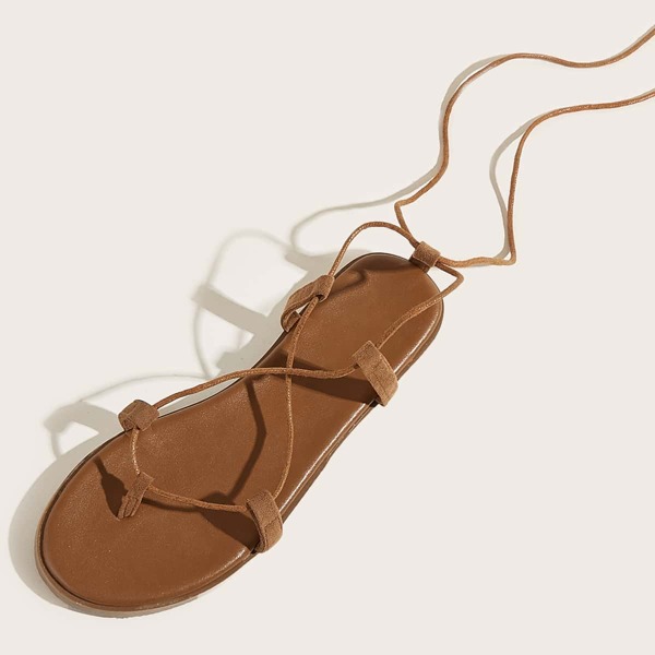

Toe Post Tie Leg Sandals, Brown