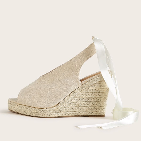 

Peep Toe Slingback Espadrille Wedges, Beige