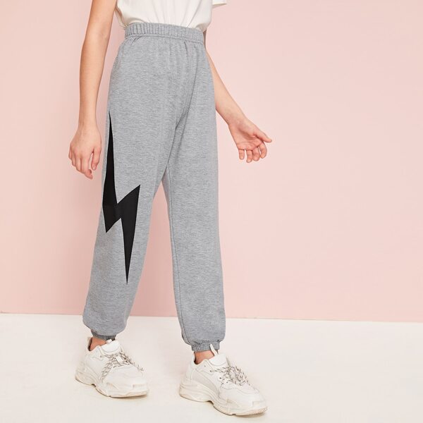

Girls Lightning Print Sweatpants, Grey