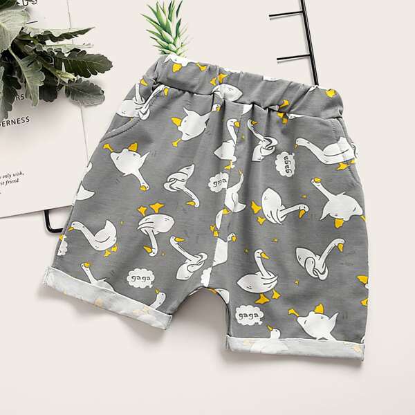 

Toddler Boys Duck Print Rolled Hem Shorts, Grey