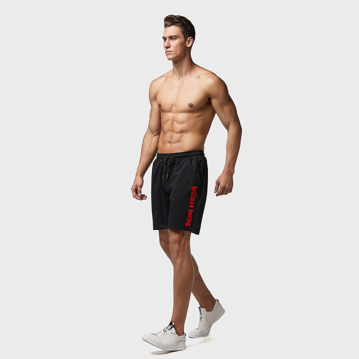 

Guys Letter Graphic Drawstring Track Shorts, Black