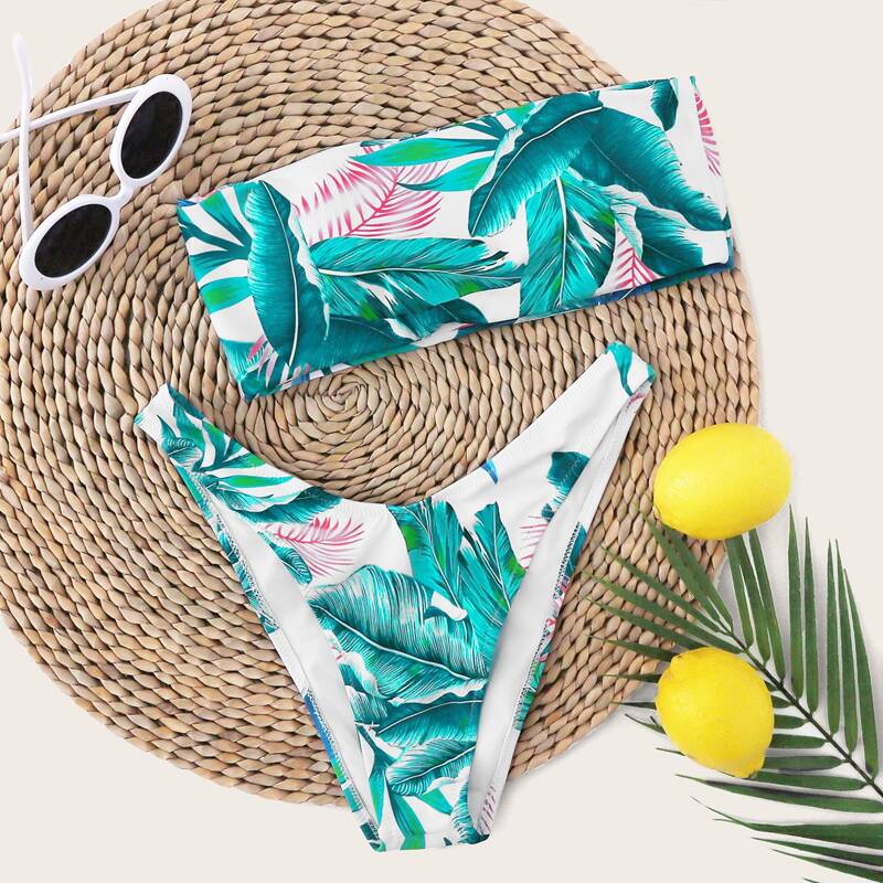 

Tropical Bandeau Cheeky Bikini Swimsuit, Multicolor