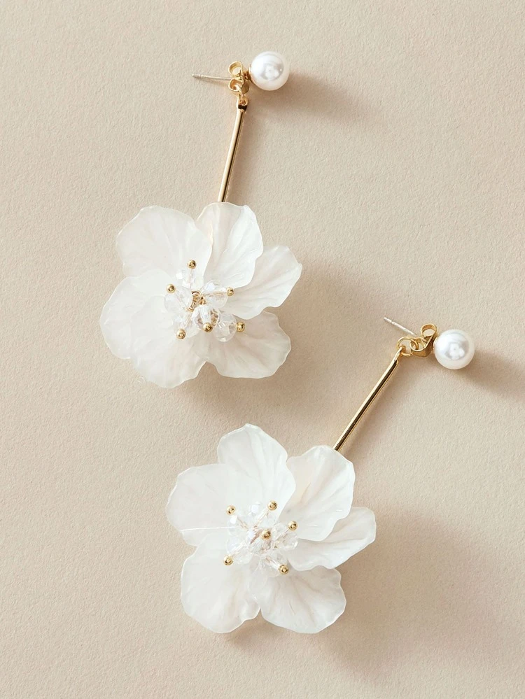 Andkiss 1pair Faux Pearl Decor Floral Drop Earrings