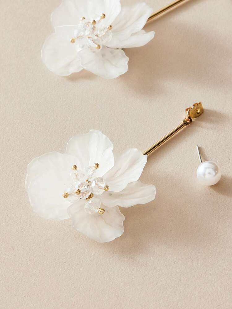 Andkiss 1pair Faux Pearl Decor Floral Drop Earrings