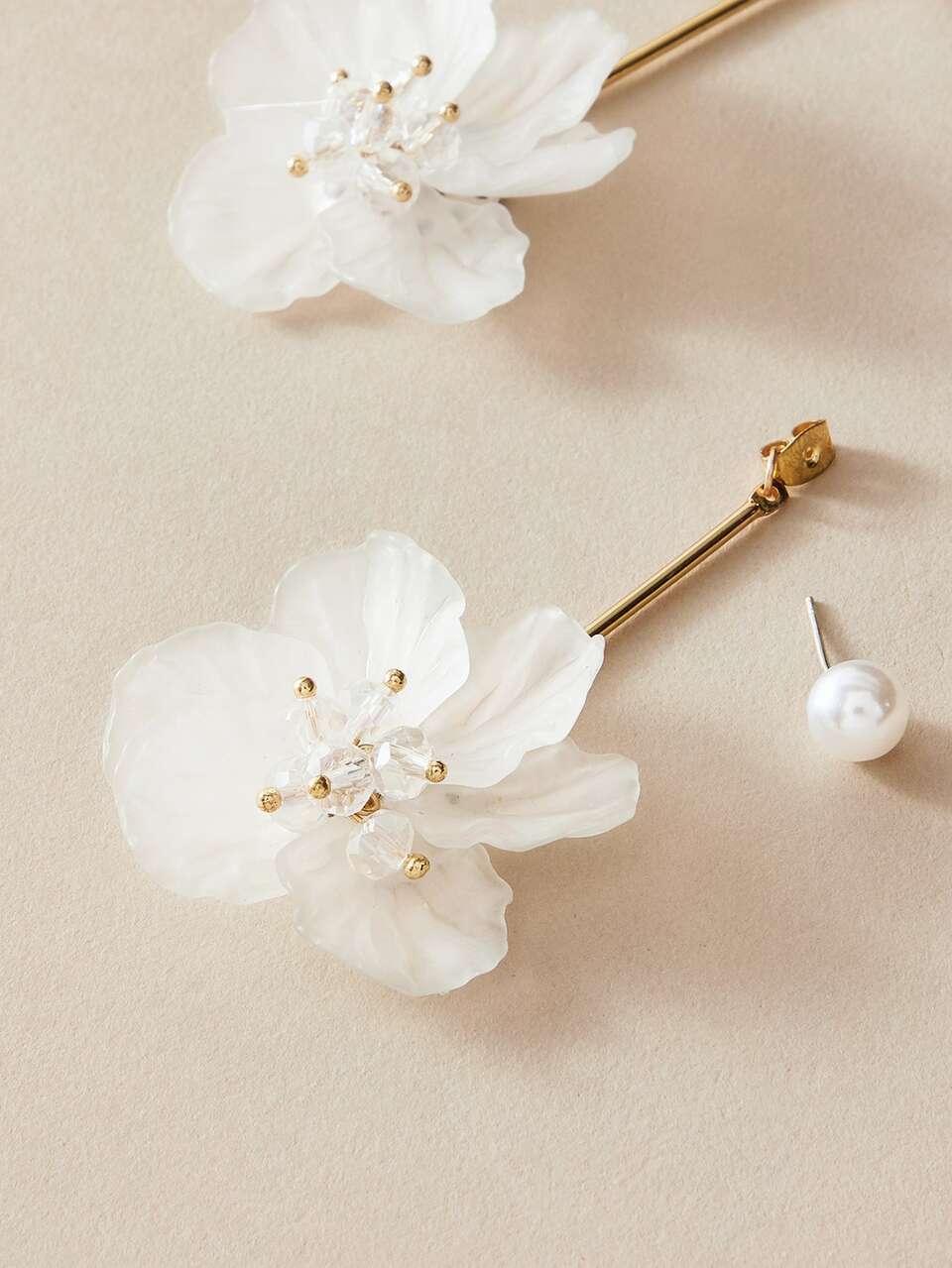 Andkiss 1pair Faux Pearl Decor Floral Drop Earrings