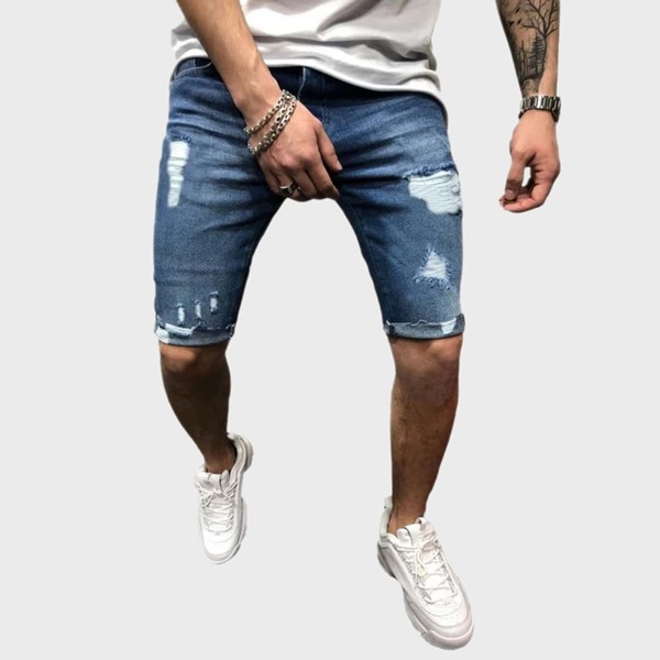 

Men Raw Hem Ripped Denim Shorts, Blue