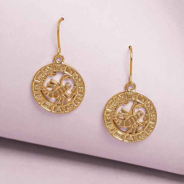 

1pair Scorpion Coin Dangling Earrings, Gold
