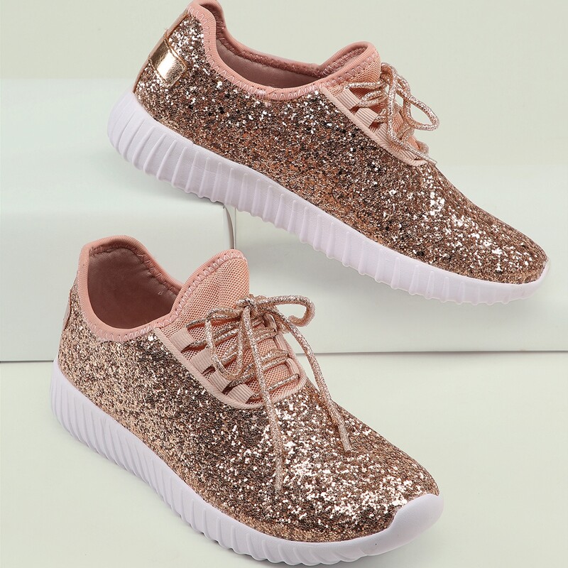 

Lace Front Allover Glitter Trainer Sneakers, Gold