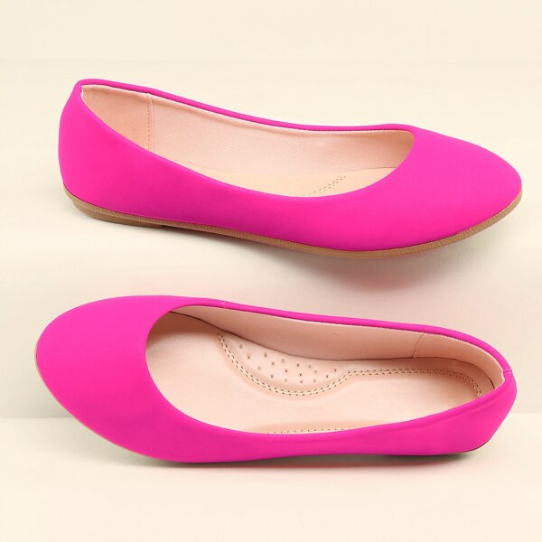 

Round Toe Slide On Ballet Flats, Hot pink