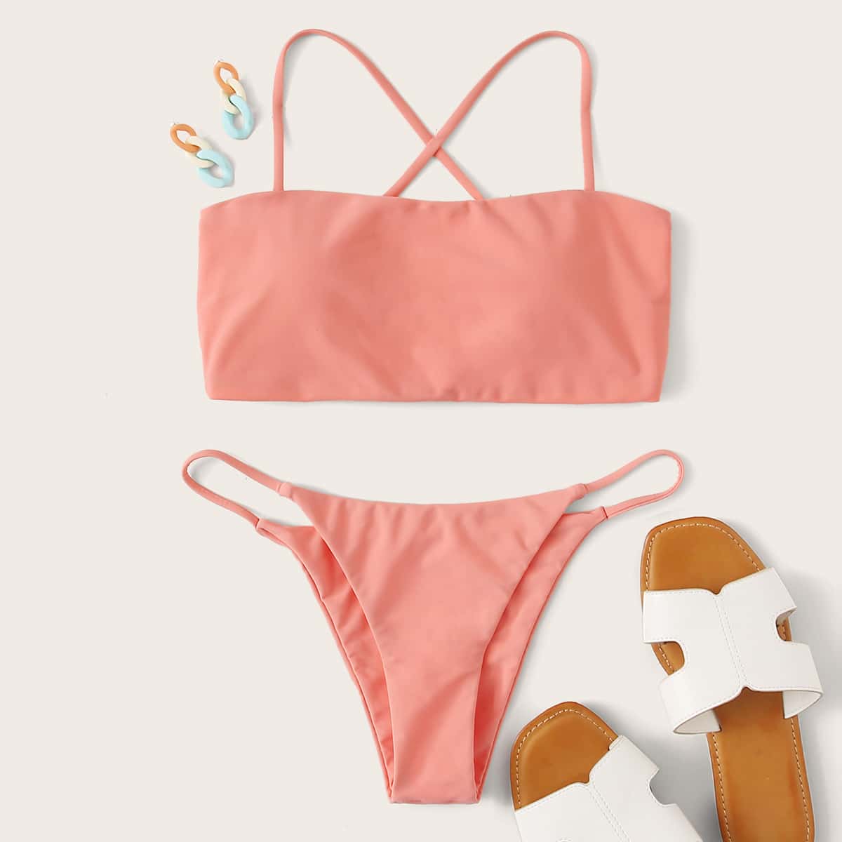 

Criss Cross Tie Back Tanga Bikini Swimsuit, Pink