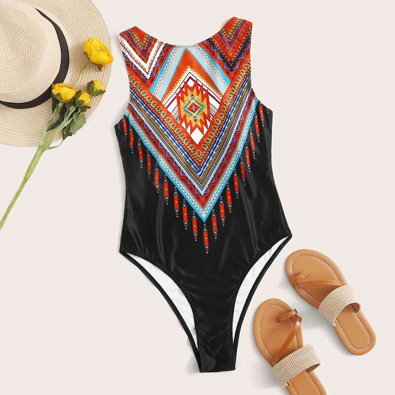 

Geo Print One Piece Swimsuit, Multicolor