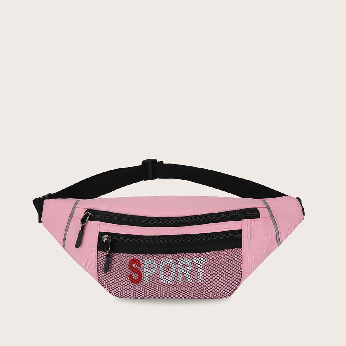 

Mesh Pocket Front Fanny Pack, Pink