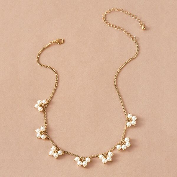 

1pc Faux Pearl Tassel Charm Necklace, Multicolor