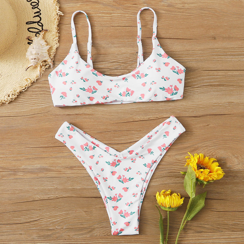 

Floral High Cut Bikini Swimsuit, White