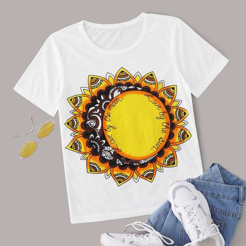 

Sunflower & Slogan Graphic Tee, White