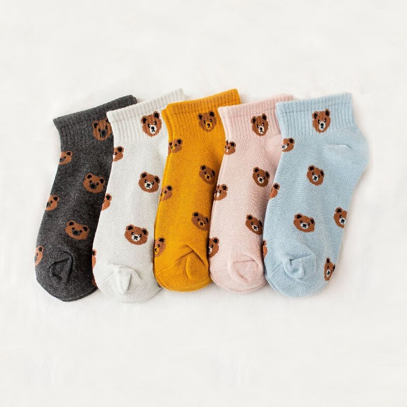 

5pairs Bear Pattern Ankle Socks, Multicolor