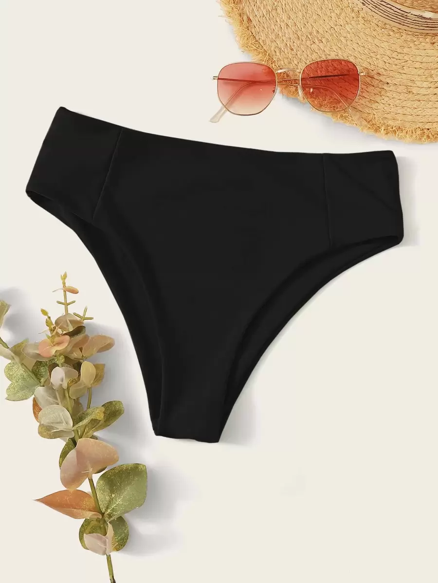 SHEIN Swim Summer Beach High Waisted Bikini Panty - Black - View 1