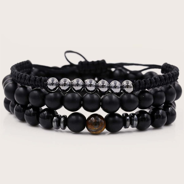 

3pcs Men Beaded Bracelet, Black