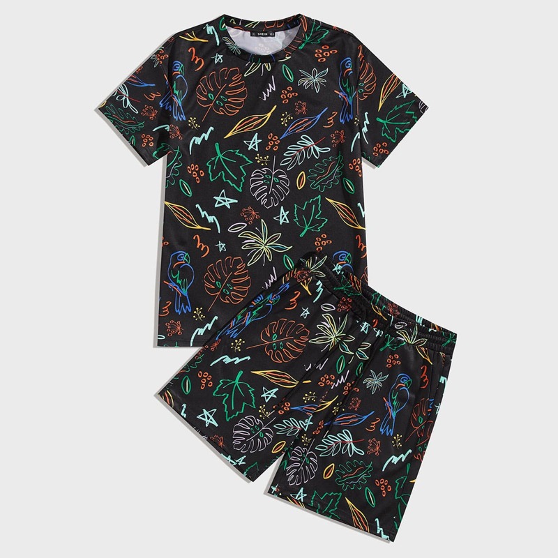 

Guys Tropical Print Top & Shorts Set, Multicolor