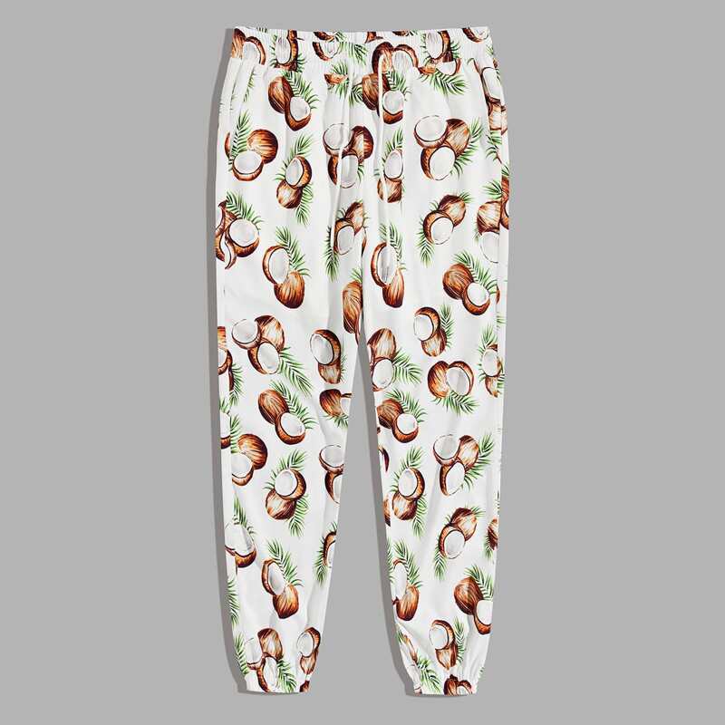 

Guys Drawstring Waist Slant Pocket Coconut Print Pants, Multicolor
