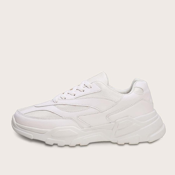 

Men Lace-up Front Mesh Panel Sneakers, White