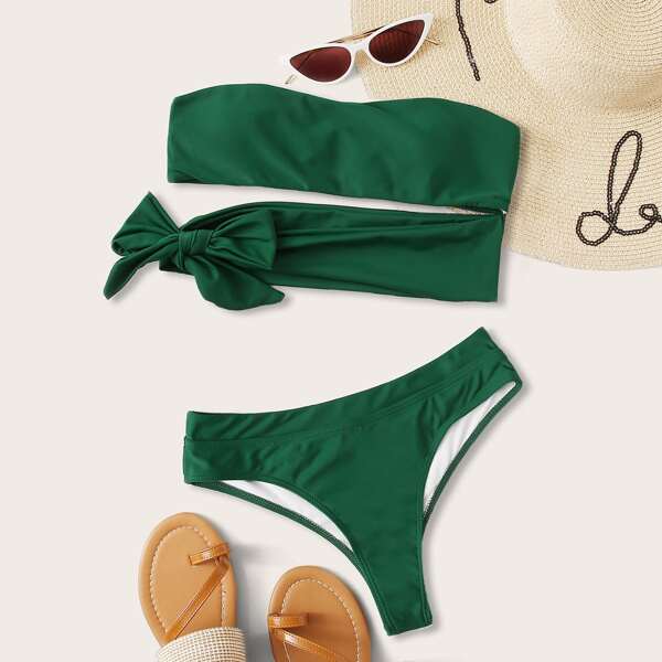 

Tie Side Bandeau Bikini Swimsuit, Green