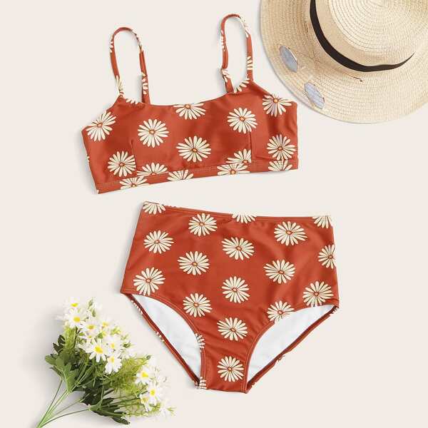 

Daisy High Waist Bikini Swimsuit, Orange