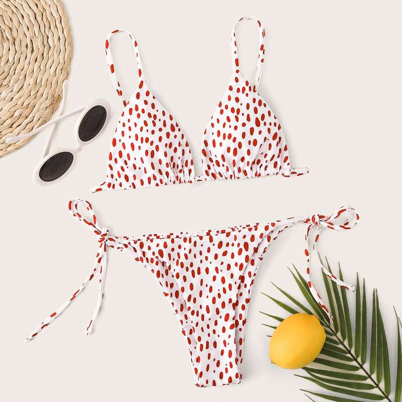

Dalmatian Triangle Tie Side Bikini Swimsuit, Multicolor