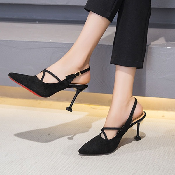 

Point Toe Cross Strap Slingback Stiletto Heels, Black