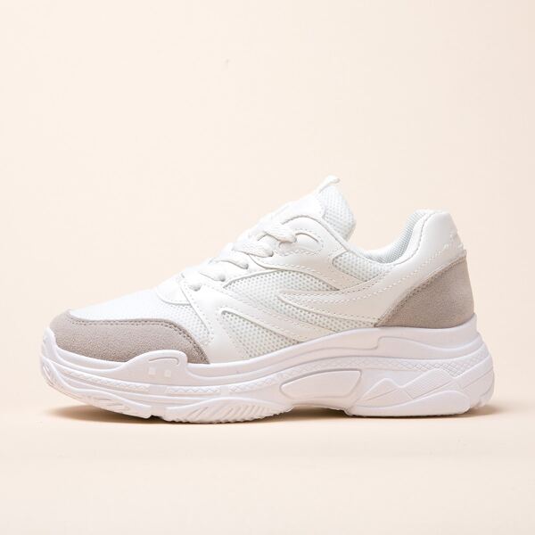 

Lace-up Front Suede Panel Chunky Sneakers, White