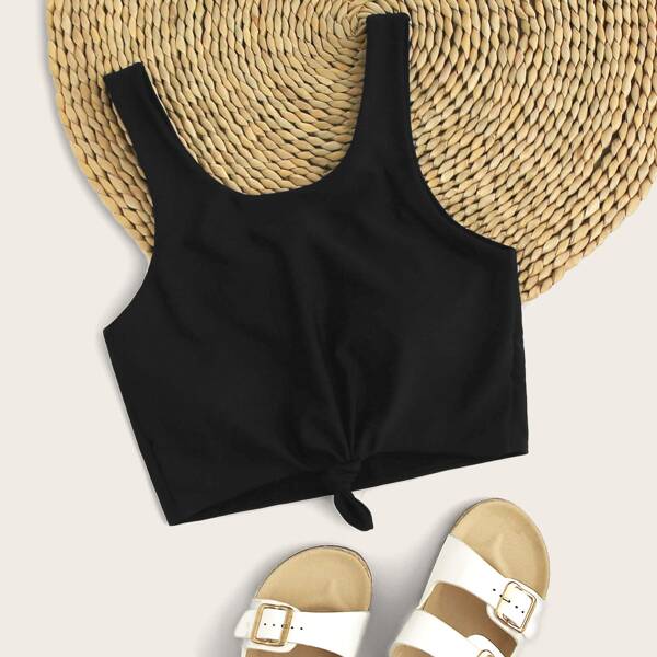 

Knot Detail Bikini Top, Black