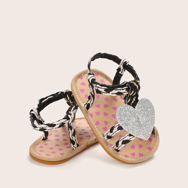 

Baby Girl Glitter Heart Decor Braided Strap Sandals, Multicolor