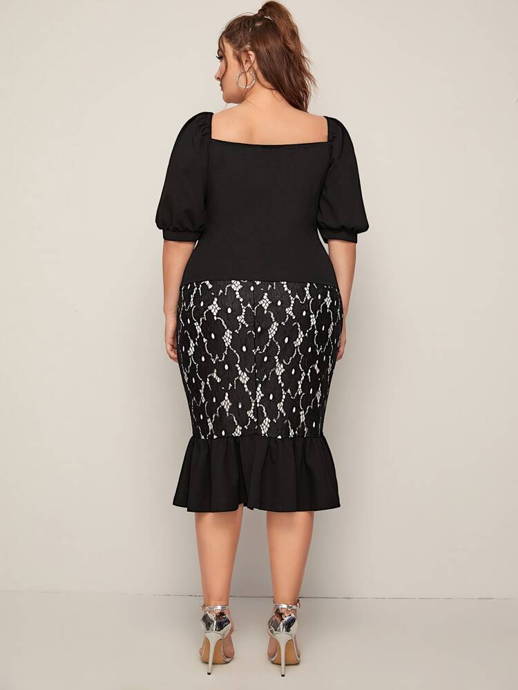 Svart Krås Hem Slätt Elegant Plus Size Co ord | SHEIN SE Svart Knapp Slätt Elegant Plus Size Klänning | SHEIN SE