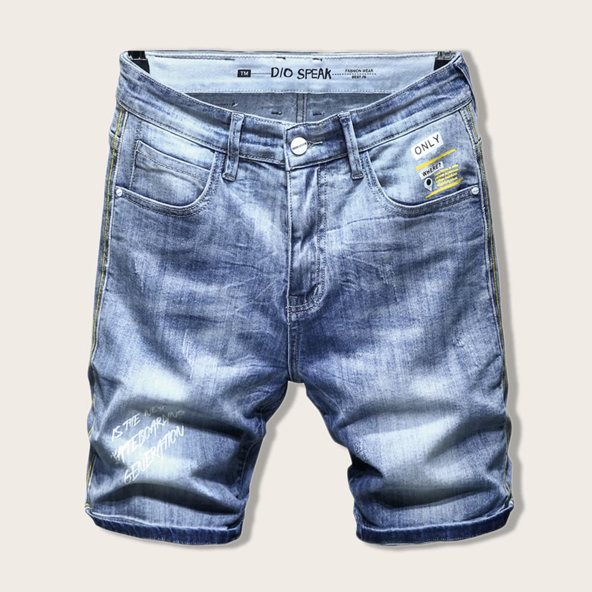 

Guys Letter Graphic Denim Shorts, Blue