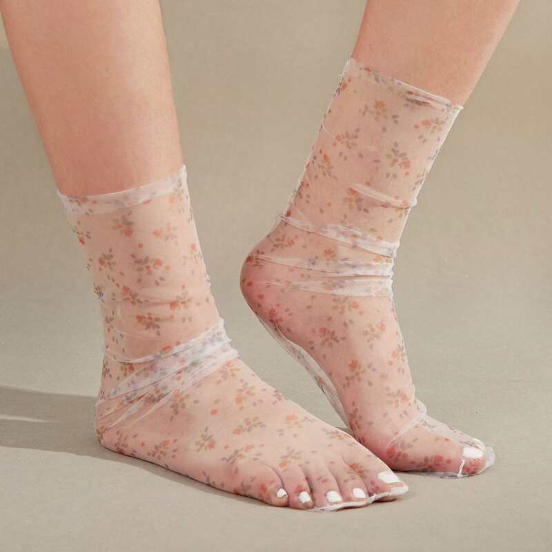 

1pair Floral Pattern Mesh Socks