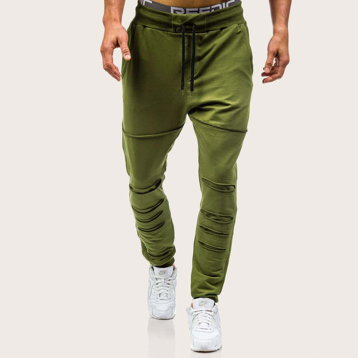 

Guys Ripped Drawstring Sweatpants, Army green
