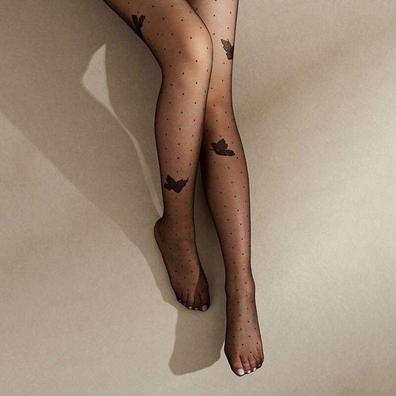 

1pair Polka Dot Butterfly Pattern Mesh Tight, Black