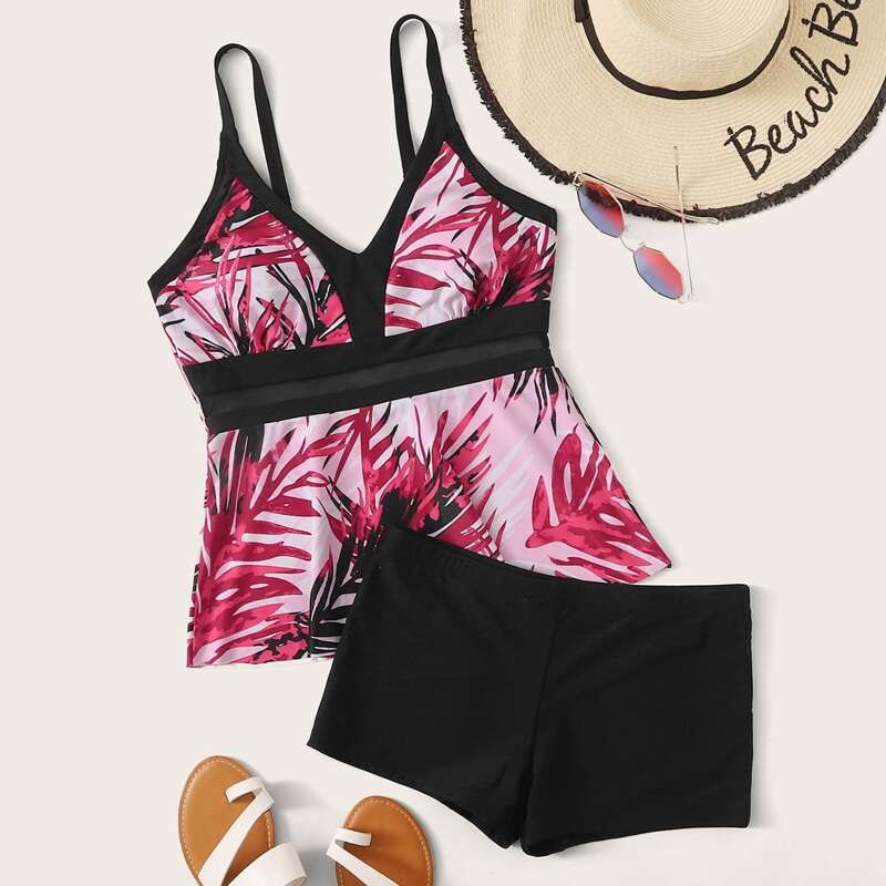 

Palm Print Bikini Swimsuit, Multicolor