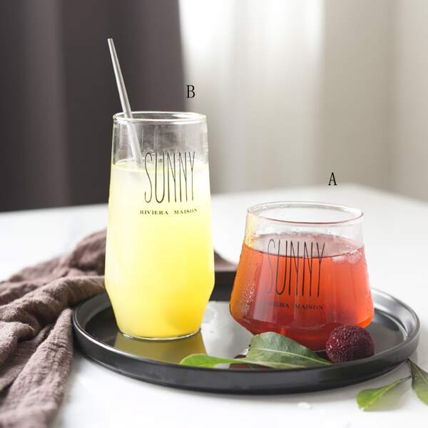 

1pc Letter Graphic Glass Cup