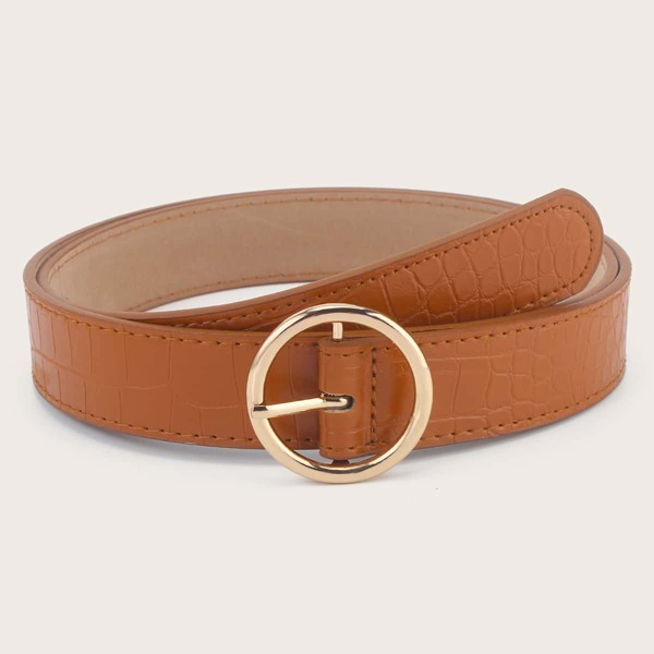

Croc Embossed PU Buckle Belt, Brown