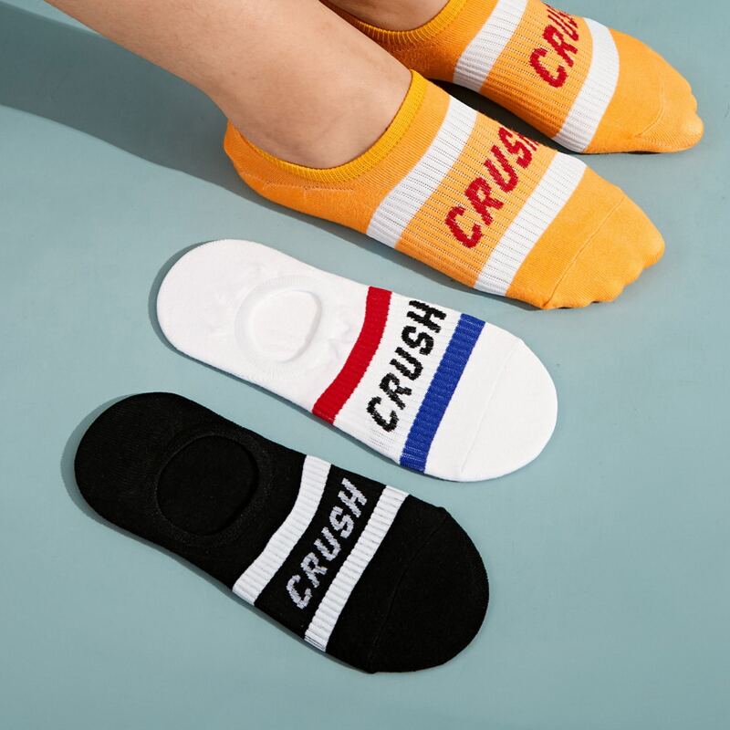 

3pairs Letter Graphic Striped Socks, Multicolor