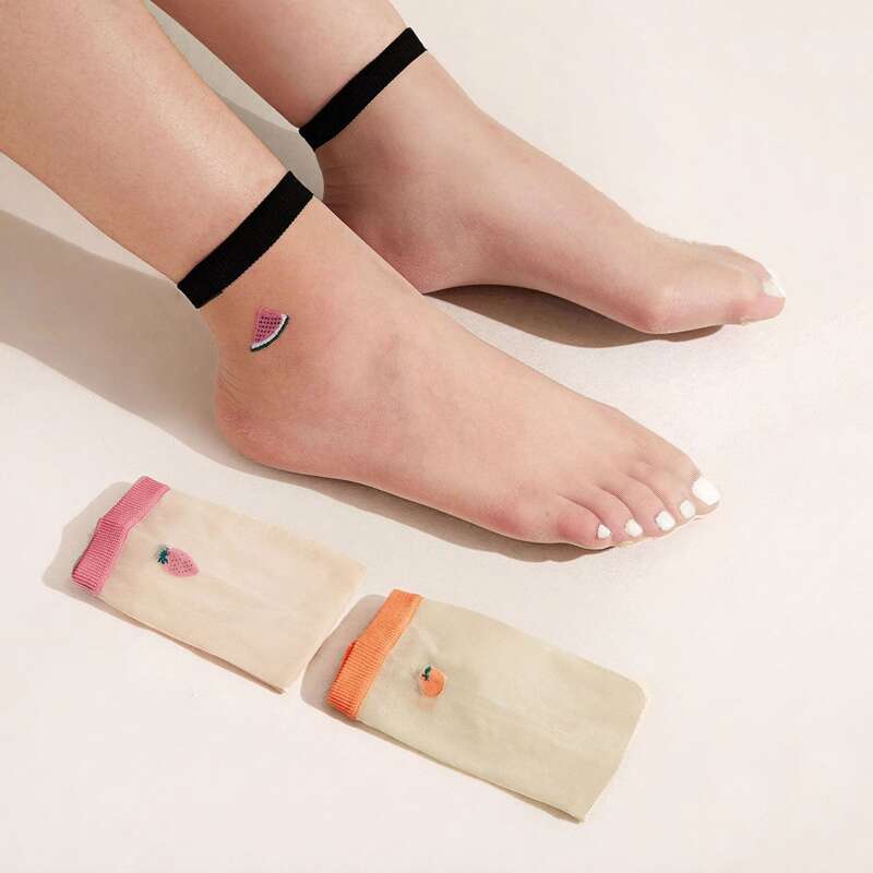 

3pairs Fruit Pattern Mesh Socks, Multicolor