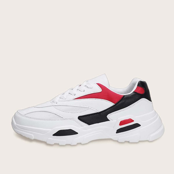 

Men Lace-up Front Colorblock Sneakers, White